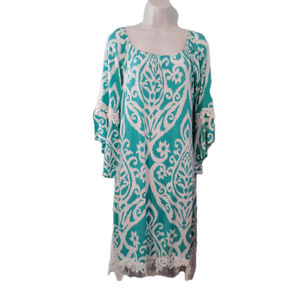 Boho Green Bell Sleeve Crochet country Summer Dress XL boutique